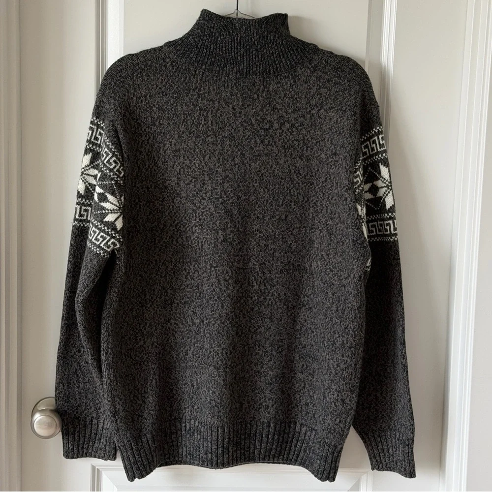 Polo Ralph Lauren Vintage Wool Fair Isle Snowflake Half-Zip Mock Neck Sweater-XL